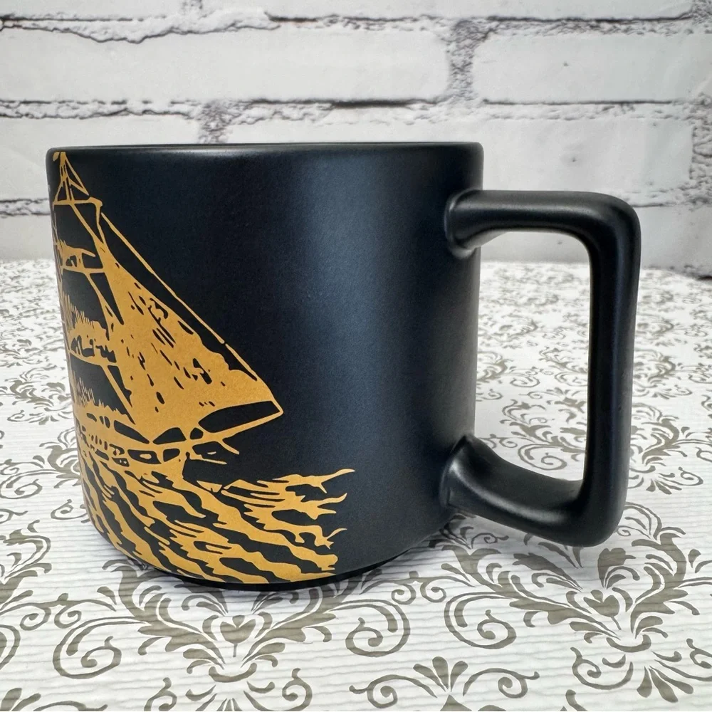 Starbucks‎ Aged Sumatra Nautical Ship Mug Black Gold 14oz Coffee Cup 2016